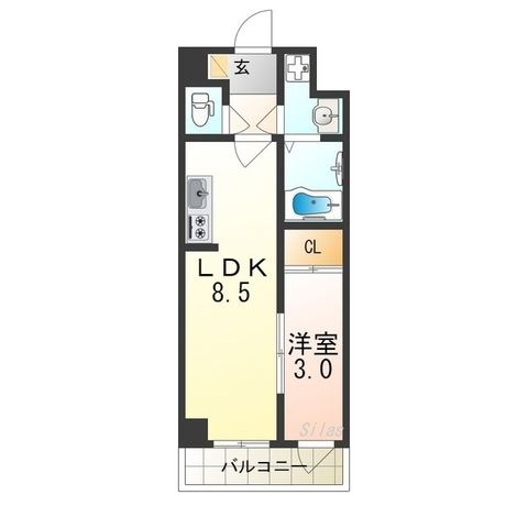 拡大写真:吹田市岸部中3丁目 4階407の間取り