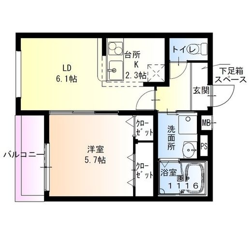 拡大写真:フジパレス若江岩田南 2階201の間取り