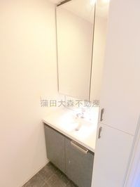 2面鏡の独立洗面台 タオルや肌着入れにちょうどいい棚収納付き