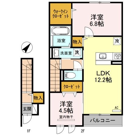 拡大写真:JIN輝A棟 2階202の間取り
