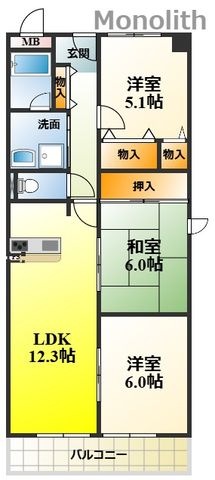 拡大写真:パール久米田 2階201の間取り