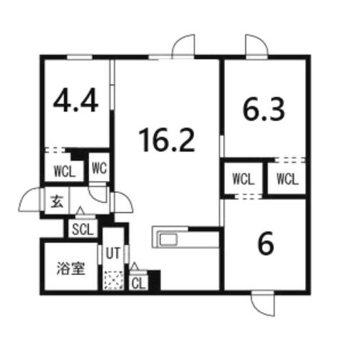 拡大写真:Hills Sapporo Ⅵ (読み:ヒルズサッポロシックス) 1階101の間取り