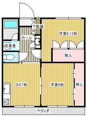 拡大写真:クレイドル 2階206の間取り