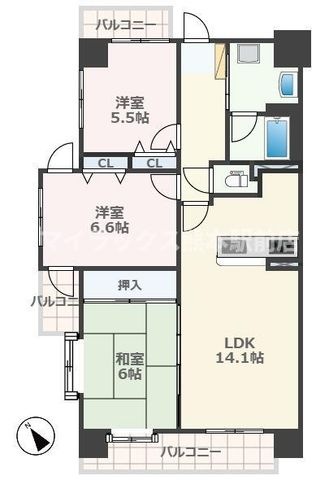 拡大写真:ライオンズマンション水前寺第3 弐番館 5階501の間取り