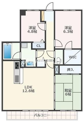 拡大写真:熊本市中央区新大江3丁目 5階502の間取り