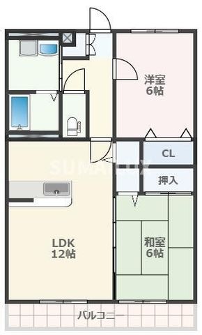 拡大写真:熊本市南区近見8丁目 3階302の間取り