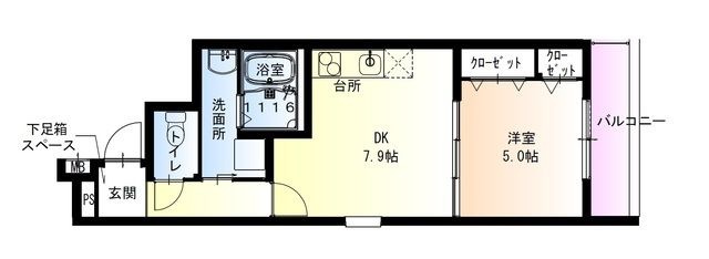拡大写真:東大阪市中新開2丁目 1階102の間取り