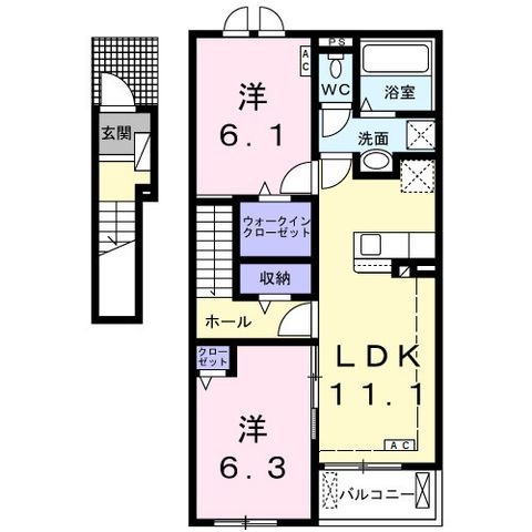 拡大写真:FeliceⅡ(フェリーチェ) 2階202の間取り