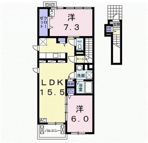 拡大写真：雅Ｂ 2階203の間取り