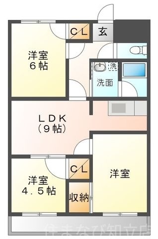 拡大写真:サンライフ弁天 3階305の間取り