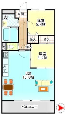 拡大写真:ネクスト倉田 西館 5階503の間取り