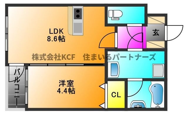 拡大写真:GlanZ 六ツ門 3階302の間取り