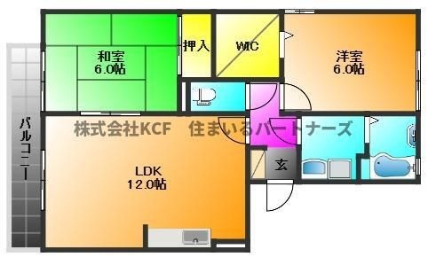 拡大写真:ペイサージュ上津 2階205の間取り