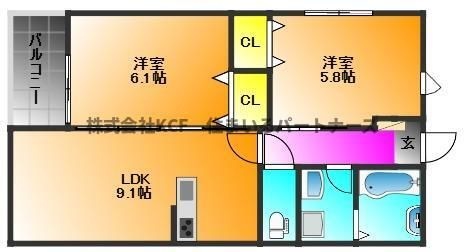 拡大写真:Leaf津福駅南 3階302の間取り