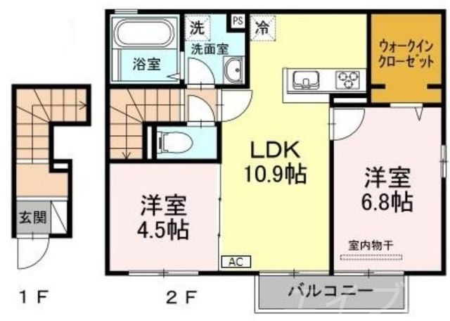 拡大写真:ソレイユ 壱番館 2階202の間取り