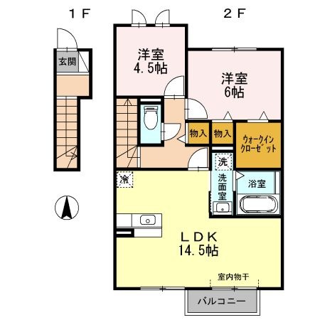 拡大写真：花水木の家Ⅰ 2階202の間取り