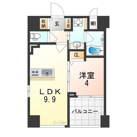 拡大写真:尼崎市南塚口町1丁目 4階401の間取り
