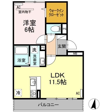 拡大写真:D-room桜町 C棟 3階305の間取り