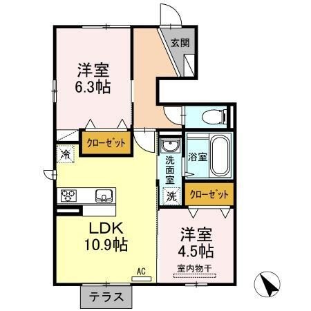 拡大写真:D-room ちはや 1階105の間取り