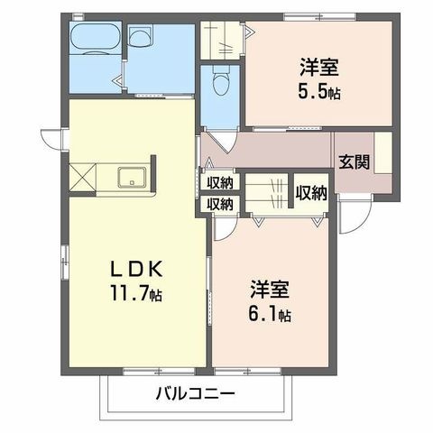 拡大写真:スプリング ヒルズ 虹ヶ丘 A棟 2階201の間取り