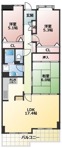 拡大写真:ジークレフ武庫川公園南棟 5階504の間取り