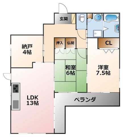 拡大写真:浜甲子園2丁目貸家 1階101の間取り
