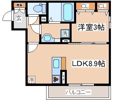拡大写真:AQUILA上筒井通 1階103の間取り