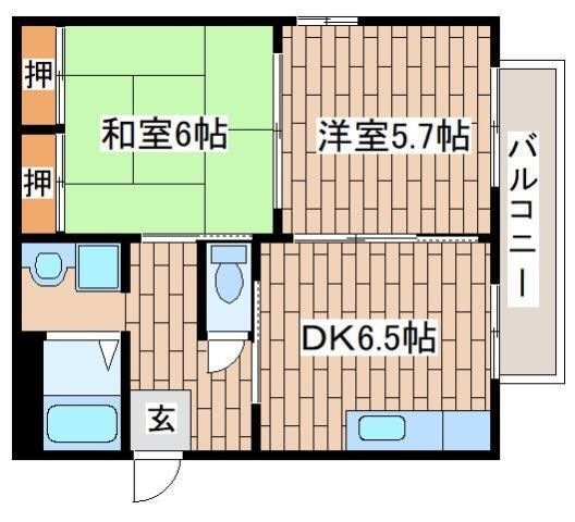 拡大写真:ディアス篠原 2階201の間取り