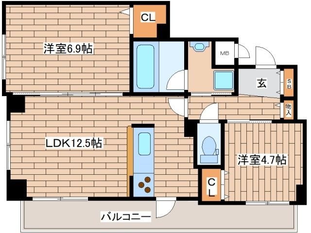 拡大写真:ウォームスヴィル中山手 10階1002の間取り