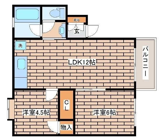 拡大写真:上野通ハイツ 2階201の間取り