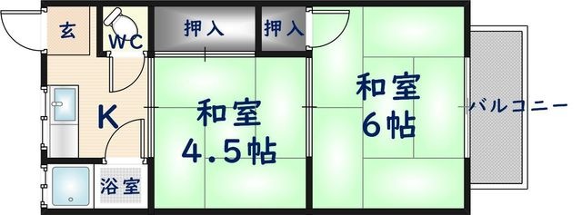 拡大写真:グランコート加美東 2階206の間取り