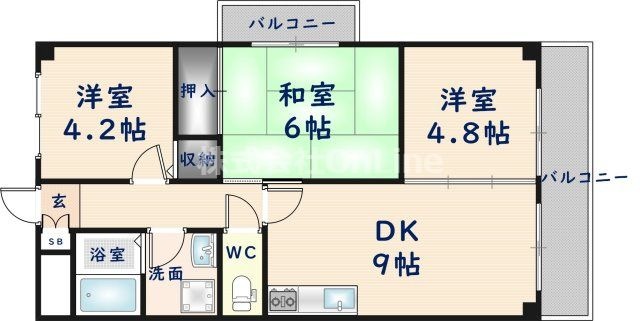 拡大写真:カーサフィオーレ壱番館 3階301の間取り