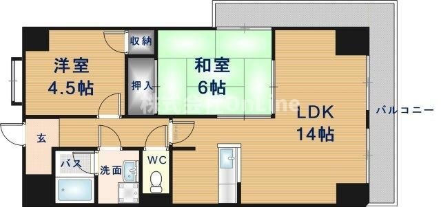 拡大写真:東大阪市加納7丁目 8階801の間取り