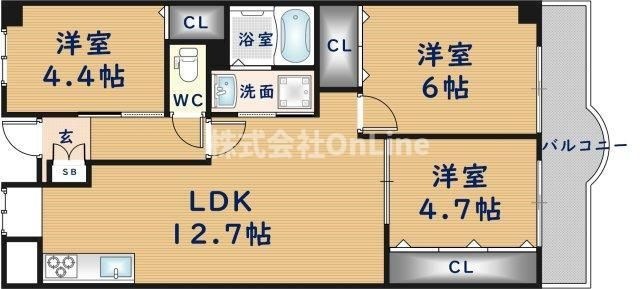 拡大写真:ルミエール八尾 3階307の間取り