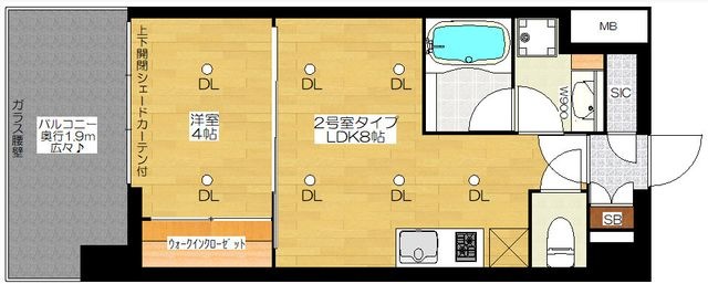 拡大写真:大阪市北区豊崎6丁目 3階301の間取り