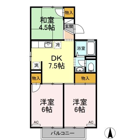 拡大写真:ドミール平野 B棟 2階B202の間取り