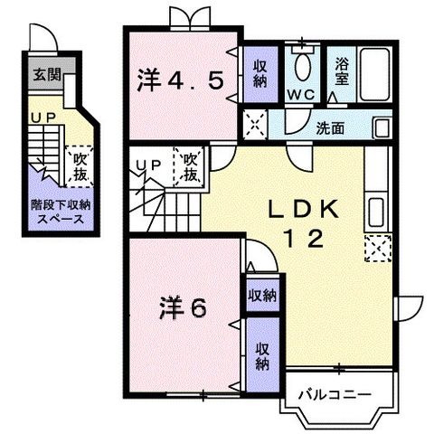 拡大写真:クレストールyoneda A 2階201の間取り