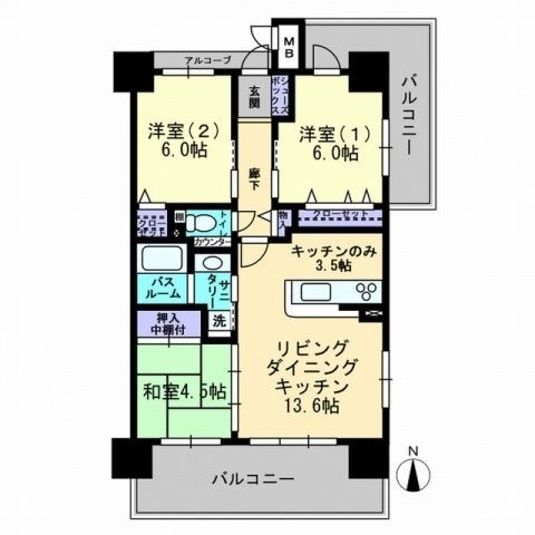 拡大写真：岡山市北区東島田町１丁目 4階306の間取り