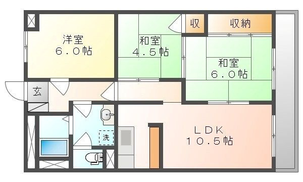 拡大写真:サンハイツ奥田 6階605の間取り