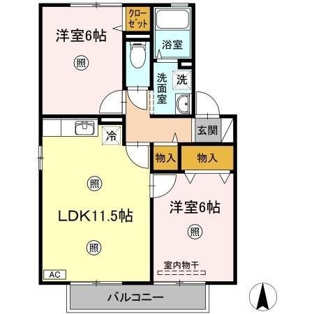 拡大写真:クラウディア B棟 1階102の間取り