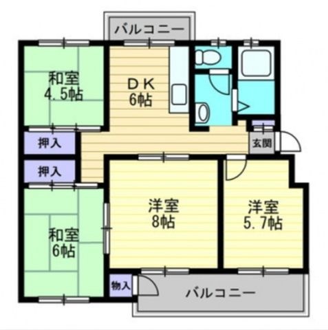 拡大写真:旭川ハイツ 3階B308の間取り
