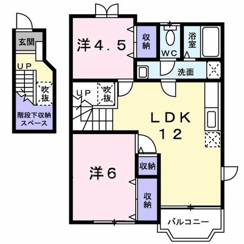 拡大写真:クレストール飛天C 2階201の間取り