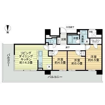 拡大写真:ライオンズタワー岡山千日前 11階1107の間取り
