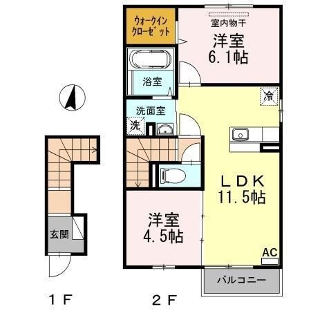 拡大写真：Ｍ・Ｋ３ 2階205の間取り