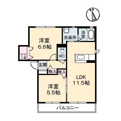 拡大写真:Sarah 1棟 2階202の間取り