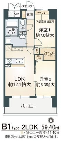 拡大写真:メロッソ梅北 7階604の間取り