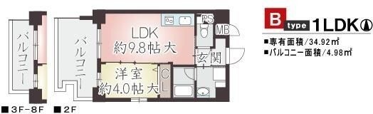 拡大写真:ティーズガーデン 8階705の間取り