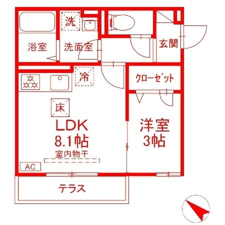 拡大写真:平塚市代官町 1階102の間取り