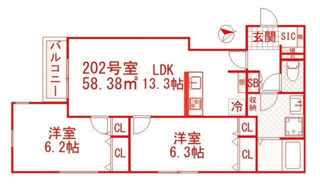 拡大写真:横浜市戸塚区吉田町 2階202の間取り