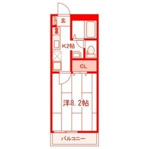 拡大写真:湘南(新)パラシオン 2階206の間取り